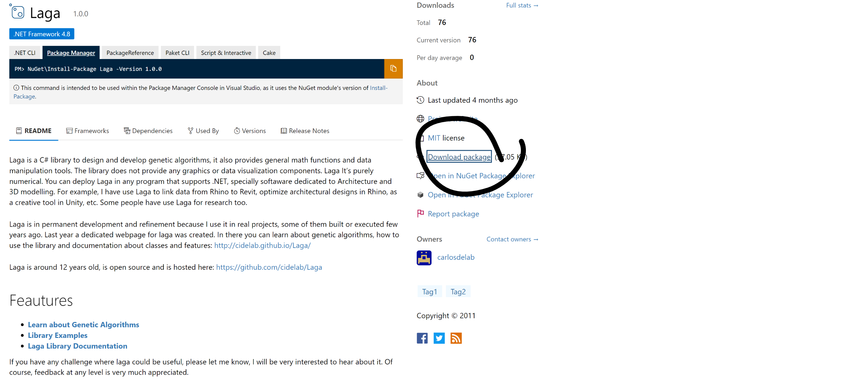 Example from the nuget gallery